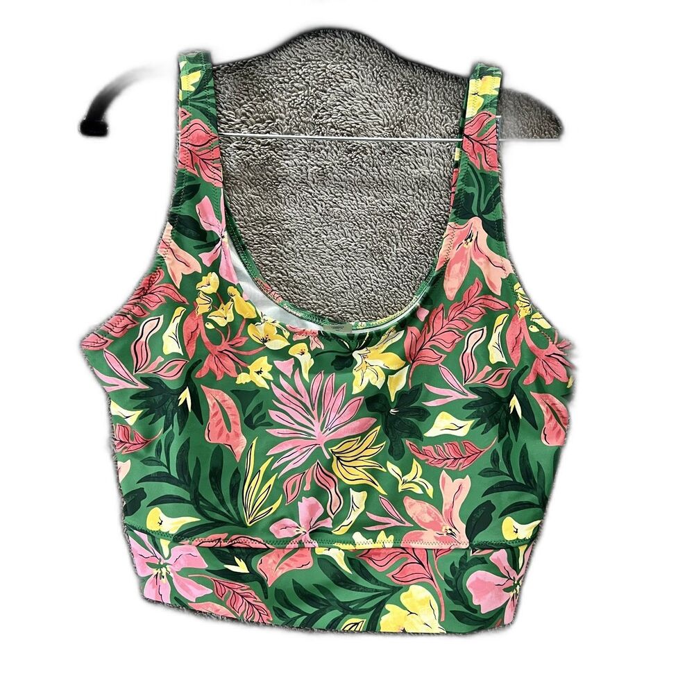 OLD NAVY Long-Line Swim Top Sz XL Green Floral